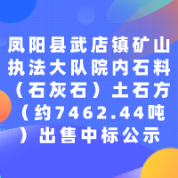 凤阳县武店镇矿山执法大队院内石料（石灰石）土石方（约7462.44吨）出售中标公示