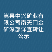 嵩县中兴矿业有限公司南天门金矿深部详查转让公示