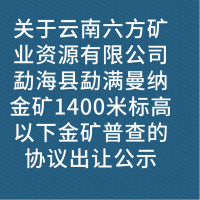 关于云南六方矿业资源有限公司勐海县勐满曼纳金矿1400米标高以下金矿普查的协议出让公示