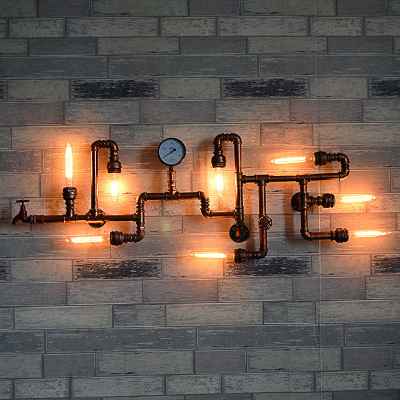 欧式铁艺复古水管灯具DIY个性金属管灯酒吧网咖装饰壁灯一件代发