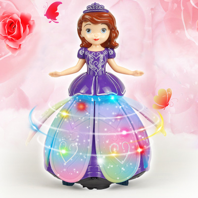 电动跳舞公主玩具万向360度旋转炫舞机器人灯光音乐女孩地摊玩具