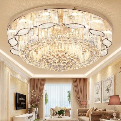 奢华欧式圆形金色水晶灯大气客厅LED吸顶灯温馨卧室餐厅灯批发