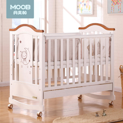 月亮船厂家直销全实木婴儿床多功能可储物摇床现代宝宝床一件代发