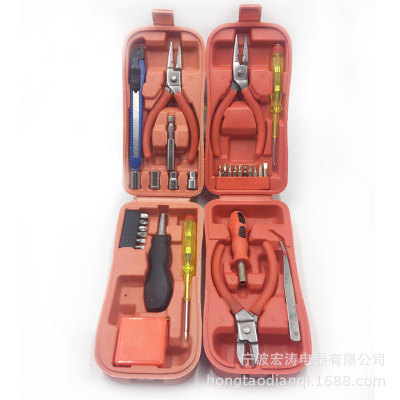 16pc五金工具组合家用多功能工具箱 塑料盒装工具套装钳子螺丝刀