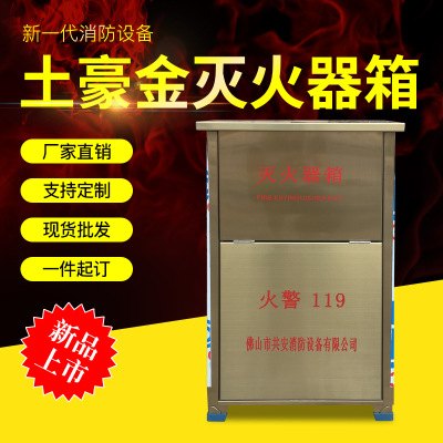钛金不锈钢灭火器土豪金箱4-8kg*2个干粉/二氧化碳箱室外消防设备