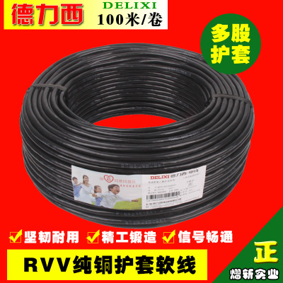 德力西电线电缆RVV2*1/1.5/2.5/4平方二芯软护套线100米纯铜正品