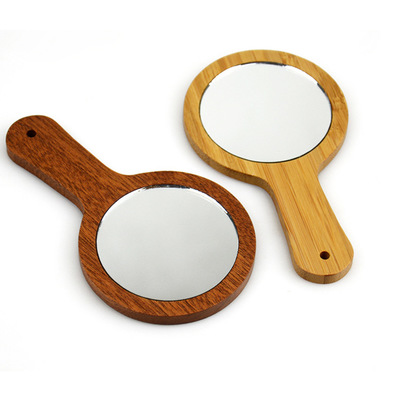 木质化妆镜 圆镜木制 迷你便携 木质镜框支持图案订制