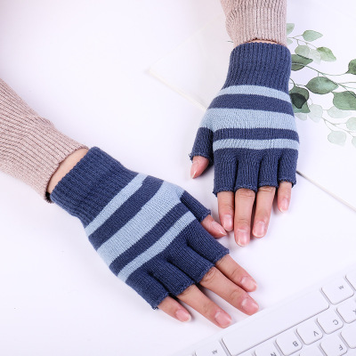 半指手套男女士秋冬季薄款毛线针织学生写字成人工作保暖露指手套