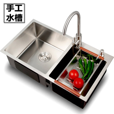 厂家直销手工水槽双槽加厚4MM304不锈钢厨房洗菜盆洗碗槽水池特价