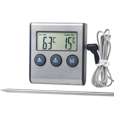 跨境专供Amazon 高温烤箱大屏食品温度计带探针 计时测温双模式
