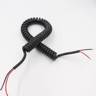 PU黑色亮面2芯螺旋弹簧电缆线1平方螺旋伸缩卷线径6MM弹簧线