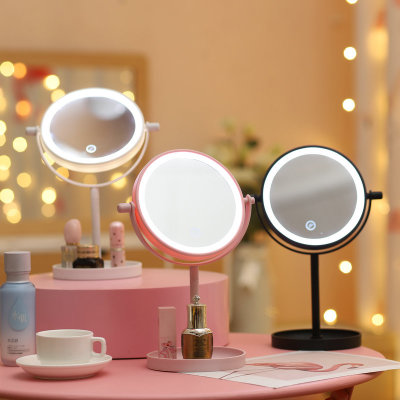 折叠台式led补光化妆镜网红镜子360度旋转床头发光梳妆单面镜