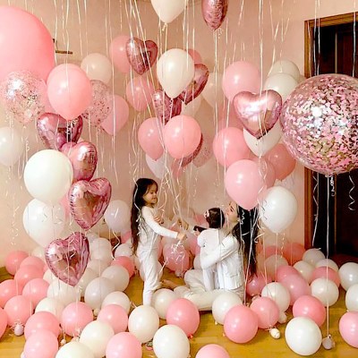 粉色情侣婚房婚庆ktv房间鲜花纪念日铝膜气球氮气街边礼物卡通