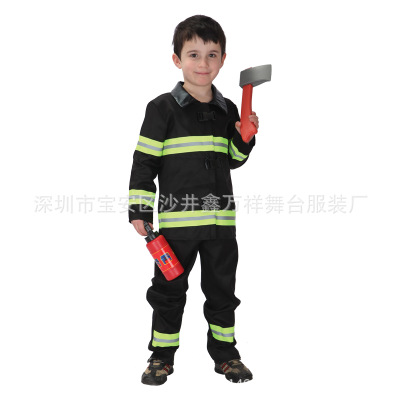 B-0024英勇消防员服装 万圣节XWX儿童职业扮演消防员黑色条纹服装