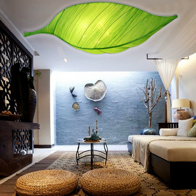 现代中式布艺吊灯东南亚酒店会所饭店餐厅创意吸顶灯树叶装饰灯具