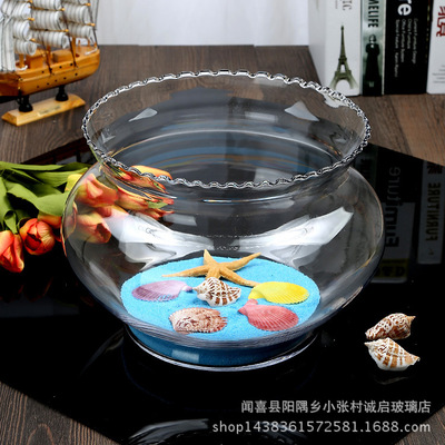 厂家直销透明小号玻璃花边鱼缸金鱼缸乌龟缸客厅茶几摆件玻璃鱼缸