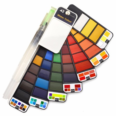 秀普便携式可折叠扇形固体水彩18色25色33色42色颜料儿童绘