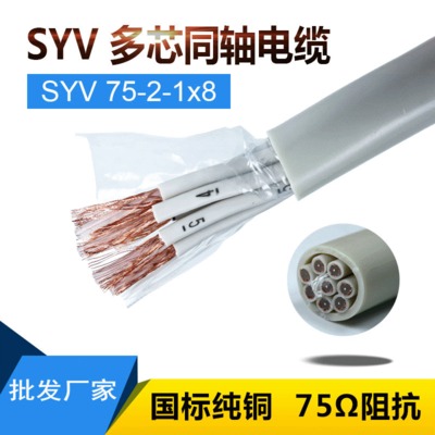 电缆厂家75欧姆多芯聚乙烯2M射频铜芯信号线 2M同轴线SYV75-2-1x8