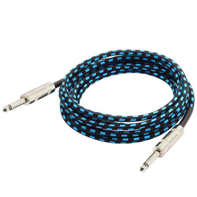 3米贝斯电吉他连接线 10ft蓝黑编织屏蔽降噪线 吉他线延长线