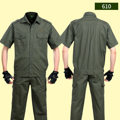 夏季斜纹棉线工作服男女套装军装长袖短袖劳保服军绿单件上衣可选