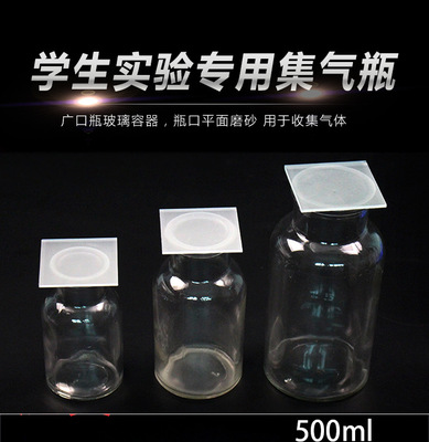 优质玻璃集气瓶化学教学器材集气瓶送磨砂瓶盖集气瓶教学仪器