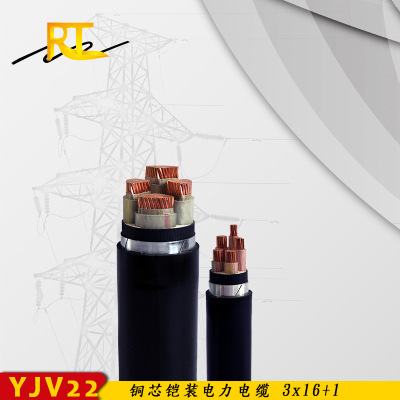 瑞天线缆厂家成产直销铜芯铠装低压电力电缆YJV22 3+1芯16平方