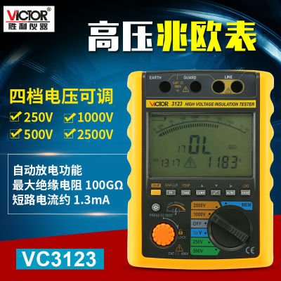 胜利仪器VC3123高精度 数字绝缘电阻测试仪高压兆欧表250V至2500V