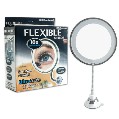 tv产品新款吸盘式led化妆镜带灯圆镜 My Flexible Mirror折叠镜子