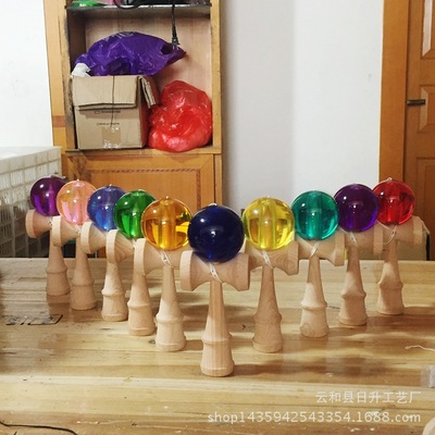 水晶球 kendama 透明剑玉技巧球 榉木手柄 热销 新款手柄球