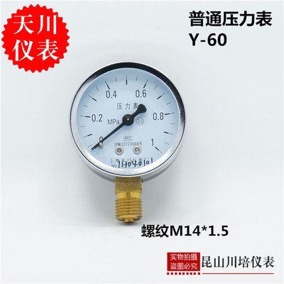 上海天川仪表Y-60水,气普通压力表0-4,6,10,16,25,40,60MPA