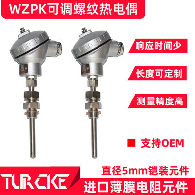 铠装热电偶 WRNK-131/231/WZPK可调螺纹铠装式热电阻温度传感器