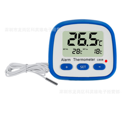 跨境电商C608室内室外温度计 高低温报警家用 温度仪Thermometer