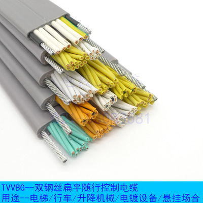 双钢丝扁平电缆 TVVBG 18*0.75柔软抗拉耐油 电梯电镀升降用线