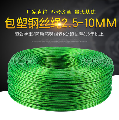 厂家直销绿皮钢丝绳带皮 包塑钢丝绳 晾衣绳 涂塑钢丝绳下井绳