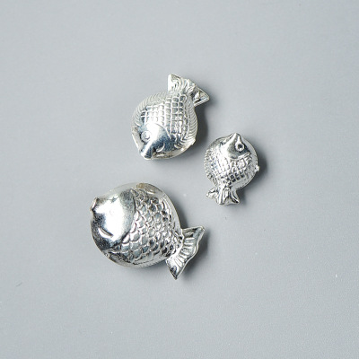S925纯银弯管素银配件批发DIY  素银可爱小鱼款 直径9~14毫米