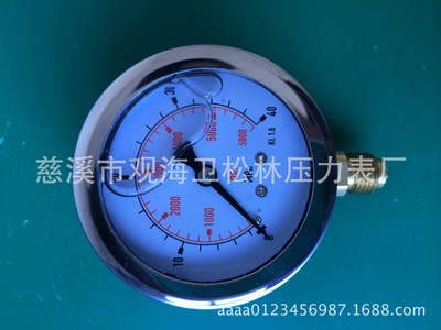 专业生产防进口式表壳不锈钢耐震充油压力表0-40MPA
