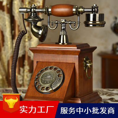 复古老式民国实木旋转盘电话机无线仿古复古美式中式古董家用座机