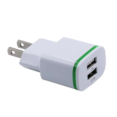 双口USB充电器带LED绿光圈带灯充电器双USB5V2.1A发光手机充电头