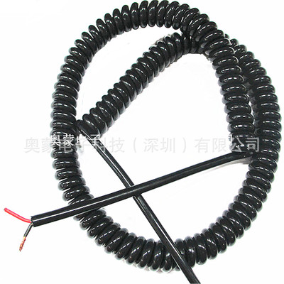 纯铜二芯弹簧线 弹性螺旋电缆耐磨电线电源线2*0.5平方拉伸后3米