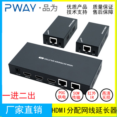 厂家直销 HDMI分配器一分二 带60米网线延长 支持1080P 3D功能