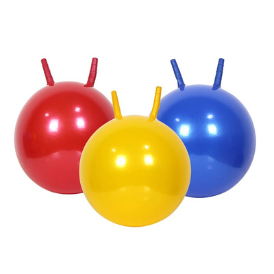 纯色无图案充气手柄羊角球儿童PVC玩具羊角跳跳球4色可选45CM