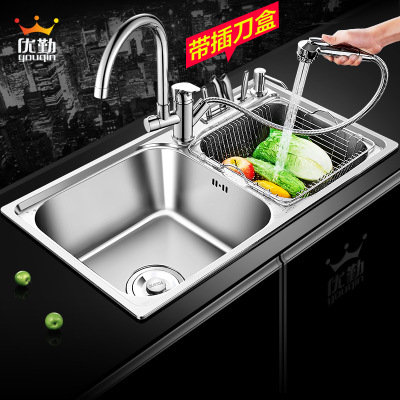 304水池厨房套餐双槽洗菜盆不锈钢水槽洗碗池2个加厚手工槽