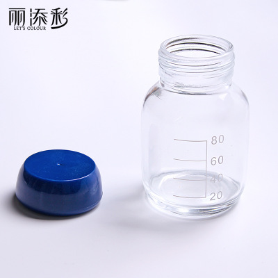 透明丝口瓶样品瓶玻璃80ml蓝盖试剂瓶螺纹口带刻度土壤取样采样瓶
