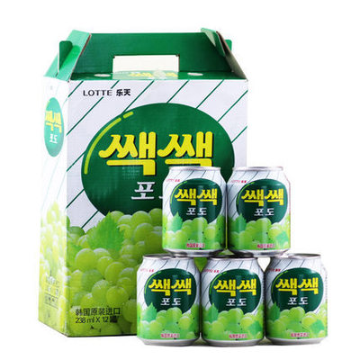 韩国进口 Lotte/乐天 粒粒葡萄汁果味果肉饮料果汁238ml