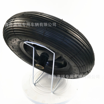 山东青岛工厂直销特惠价4.00-8黑胎直纹防滑黑色铁轮毂橡胶充气轮