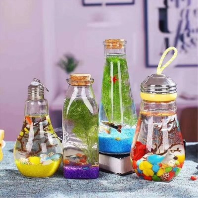 创意斗鱼缸迷你生态瓶微景观水族箱办公桌面DIY玻璃金鱼空瓶带灯