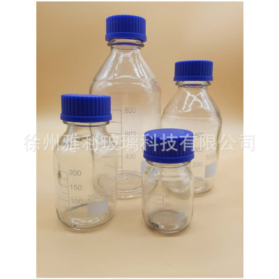 透明蓝盖试剂瓶玻璃丝口瓶密封瓶螺口盐水瓶带刻度瓶培养基取样瓶