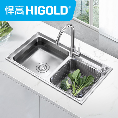 HIGOLD/悍高厨房家用双槽套餐304不锈钢加厚水槽洗菜盆洗碗池单盆