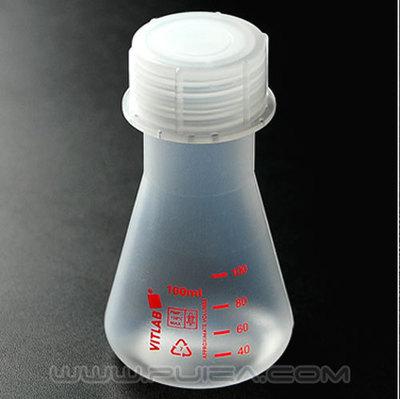 进口VITLAB塑料三角烧瓶100ml PMP材质 带螺旋盖塑料锥形瓶 66795