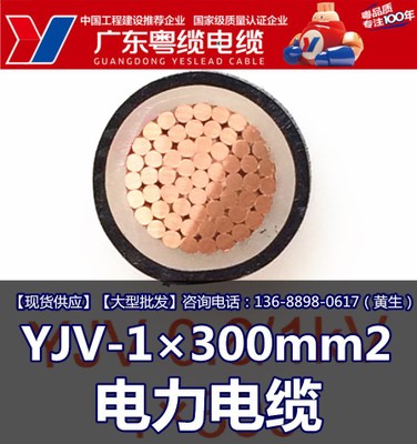 广东粤缆电缆 YJV-1×300mm2  阻燃电线电缆 广东电线生产厂家